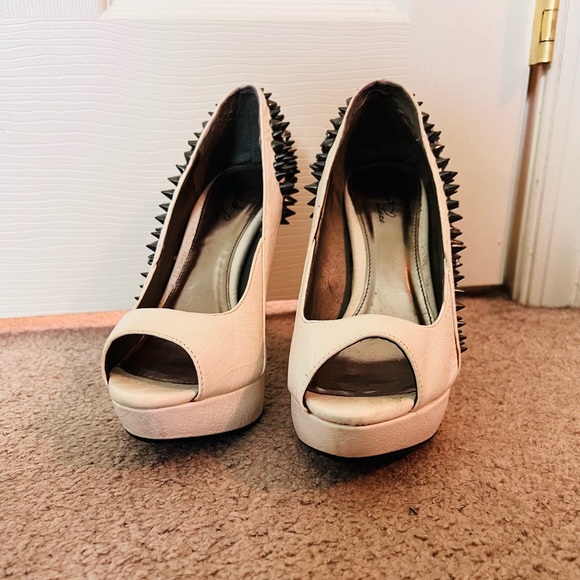 White Spike Studded Qupid Heels - Picture 2 of 5
